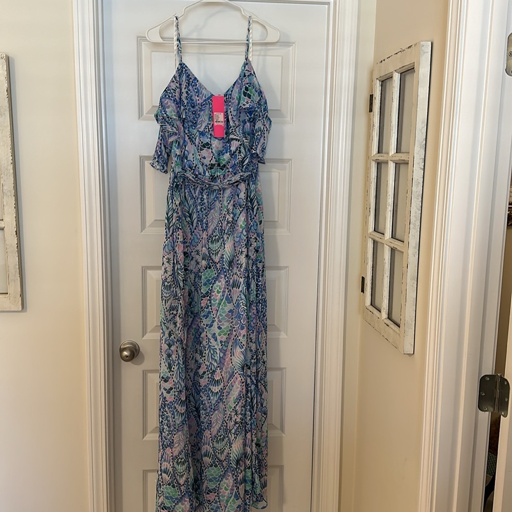 Lilly Pulitzer Blue Multi Paisley Off-Shoulder Maxi Dress - Picture 4 of 6